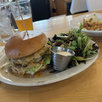 Broomstack Kitchen & Taphouse - Sweet and spicy burger with a side salad - Pizza Near Me - Maple City, Michigan