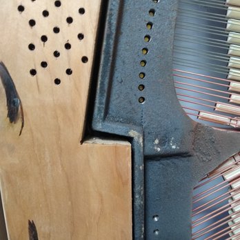 HiLu Piano Service - If your piano has a gap between the pinblock and the plate, it will be massive pain to tune. Snug pinblock makes stable piano. This is bad. - Piano Services Near Me HiLu Piano Service - If your piano has a gap between the pinblock and the plate, it will be massive pain to tune. Snug pinblock makes stable piano. This is bad. - Piano Services Near Me