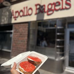 Everything bagel with cream cheese and tomato Everything bagel with cream cheese and tomato
