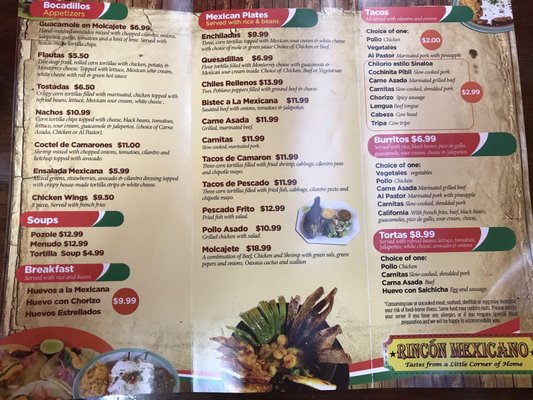 Menu photo 6 Rincón Mexicano Somerville, MA