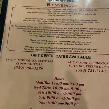 La Kebrada - Menu - Mexican Near Me - Clovis, California