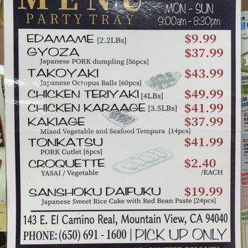 Nijiya Market - Party menu, as of 4/20/2024 - Japanese Near Me - Mountain View, California
