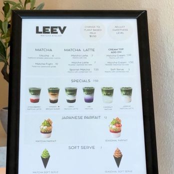 Leev Matcha Atelier - Menu - Desserts Near Me - Las Vegas, Nevada Leev Matcha Atelier - Menu - Desserts Near Me - Las Vegas, Nevada