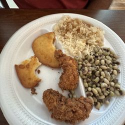 Money’s Grill - Fried chicken tenders Peas Rice and gravy Fried cornbread