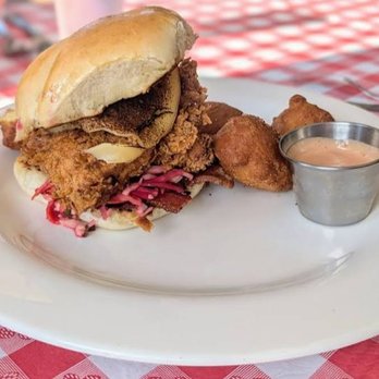 On The Fly Diner - Chicken sandwich with hushpuppies - Cajun/Creole Near Me - Syracuse, New York On The Fly Diner - Chicken sandwich with hushpuppies - Cajun/Creole Near Me - Syracuse, New York