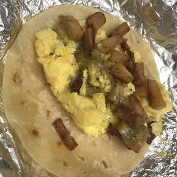Liberty Taco - Egg and potato breakfast taco (with the cheese scrapped off) - Tacos Near Me - Houston, Texas Liberty Taco - Egg and potato breakfast taco (with the cheese scrapped off) - Tacos Near Me - Houston, Texas