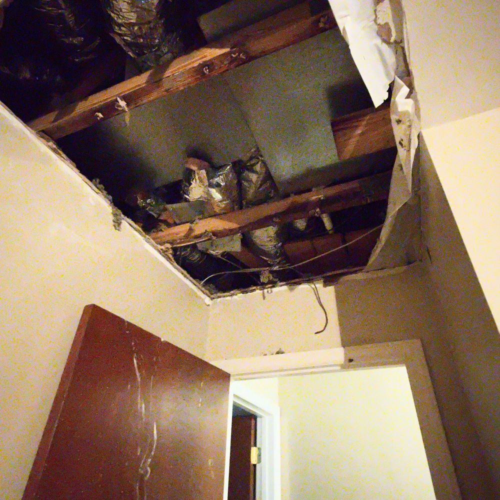 Trinity Mechanical Solutions - photo from today 7/12/26, roofer cut the ceiling, too much water causing ceiling to almost fall down - Heating & Air Conditioning/HVAC Near Me - Concord, North Carolina Trinity Mechanical Solutions - photo from today 7/12/26, roofer cut the ceiling, too much water causing ceiling to almost fall down - Heating & Air Conditioning/HVAC Near Me - Concord, North Carolina