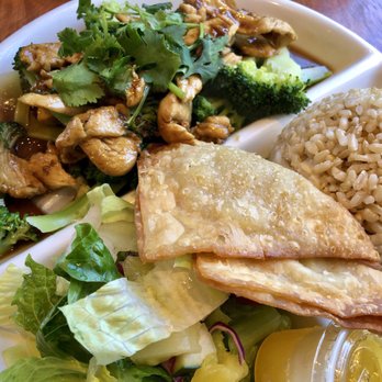 Dragonfly Thai - Pepper Garlic Chicken with brown rice and salad. - Thai Near Me - Rolling Hills Estates, California Dragonfly Thai - Pepper Garlic Chicken with brown rice and salad. - Thai Near Me - Rolling Hills Estates, California