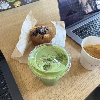 Stagger Coffee - Double matcha + blueberry muffin - Coffee & Tea Near Me - Los Angeles, California