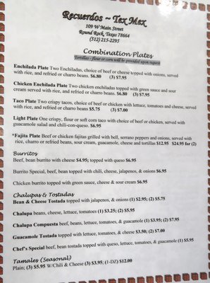 Menu photo 8 Recuerdos Round Rock, TX
