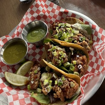Miso Taco - Chicken karaage tacos with chunky green salsa side - Asian Fusion Near Me - Vancouver, British Columbia Miso Taco - Chicken karaage tacos with chunky green salsa side - Asian Fusion Near Me - Vancouver, British Columbia