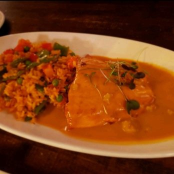 Sabor - Fish in lobster bisque with Spanish rice - Seafood Near Me - Edmonton, Alberta Sabor - Fish in lobster bisque with Spanish rice - Seafood Near Me - Edmonton, Alberta