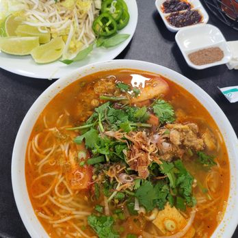 Tiger Pho - Bun Rieu (Crab noodle sub the pork blood and hamhock for extra pork and crab paste patties and shrimp) - Vietnamese Near Me - Baton Rouge, Louisiana Tiger Pho - Bun Rieu (Crab noodle sub the pork blood and hamhock for extra pork and crab paste patties and shrimp) - Vietnamese Near Me - Baton Rouge, Louisiana