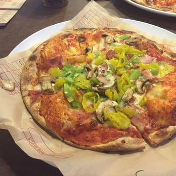 MOD Pizza - My MOD: red sauce, mozzarella, Canadian bacon, bacon, green peppers, pepperonis, and mushrooms with rosemary. - Pizza Near Me - Lacey, Washington