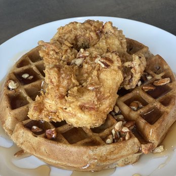 Southern Chop - Fried Chicken & Pumpkin Spice Waffles with a bourbon pecan maple syrup. - Southern Near Me - Huntsville, Alabama Southern Chop - Fried Chicken & Pumpkin Spice Waffles with a bourbon pecan maple syrup. - Southern Near Me - Huntsville, Alabama