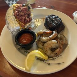 Piguet's Prime Time - Petite filet, grilled shrimp and loaded baked potato....FANTASTIC!