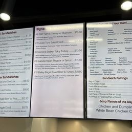 Sandwich menu