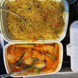 C & T Wok Express - Singapore noodles (top) and Thai basil stir fry with tofu and vegetables (bottom)