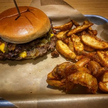 Buffalo Wild Wings - Bacon Smashed Hatch Chile Burger w/potato wedges - American Near Me - Oldsmar, Florida Buffalo Wild Wings - Bacon Smashed Hatch Chile Burger w/potato wedges - American Near Me - Oldsmar, Florida
