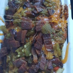 Green chili bacon fries are legit from wienerschnizal and very spicy, a large is enough for two people for 6 bucks.