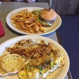 Mushroom Swiss Burger and Ranchers Omelette Mushroom Swiss Burger and Ranchers Omelette