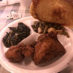 Laney’s Cajun & Country Cooking - Fried chicken, green beans, turnip greens and ho cake