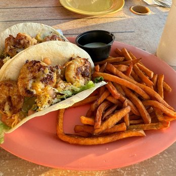 Rhythms at Rainbow Beach - Shrimp tacos with sweet potato fries - Bars Near Me - Frederiksted, Virgin Islands