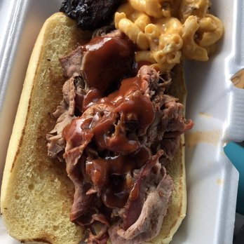 Swampys BBQ Sauce and Catering - Tri tip sandwich  pork belly burnt end piece and smoked Mac and cheese - Food Trucks Near Me - Kennewick, Washington