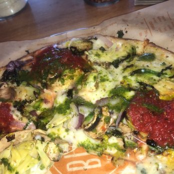 Blaze Pizza - Half of Veg out pizza with added veggies and pesto drizzle - Pizza Near Me - Sparks, Nevada Blaze Pizza - Half of Veg out pizza with added veggies and pesto drizzle - Pizza Near Me - Sparks, Nevada