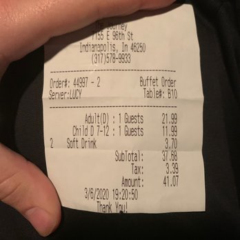 The Journey - Receipt - Buffets Near Me - Indianapolis, Indiana The Journey - Receipt - Buffets Near Me - Indianapolis, Indiana