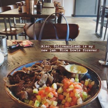Olive & Lamb - Rice bowl with gyro, quinoa/brown rice, & shirazi. Their green spicy sauce is my fave! - Mediterranean Near Me - Minneapolis, Minnesota Olive & Lamb - Rice bowl with gyro, quinoa/brown rice, & shirazi. Their green spicy sauce is my fave! - Mediterranean Near Me - Minneapolis, Minnesota