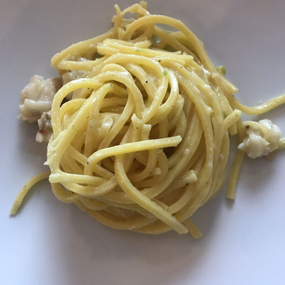 Alchimia Food Lab - This is the shrimp "carbonara". Remember, these are half portions. He only charged my for one dish, but he made me two. - Vegetarian Near Me - Rome, RM