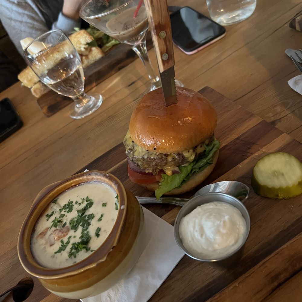 Chappie's - Burger Lubbell farms beef lettuce/tomato/onion, bacon American + horseradish aioli + bacon potato soup. Visually great and delicious. - New American Near Me - Roxbury, New York Chappie's - Burger Lubbell farms beef lettuce/tomato/onion, bacon American + horseradish aioli + bacon potato soup. Visually great and delicious. - New American Near Me - Roxbury, New York