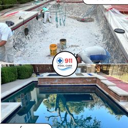 911 Pool Care - Full pool renovation with Pebblesheen plaster and pool tile cleaning.