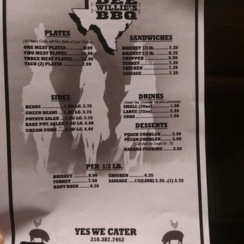 Dee Willie’s BBQ  - Menu 2018 - Barbeque Near Me - San Antonio, Texas