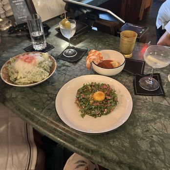 Fives - Beef tar tar, shrimp cocktail, and baby Bibb salad - Cocktail Bars Near Me - New Orleans, Louisiana