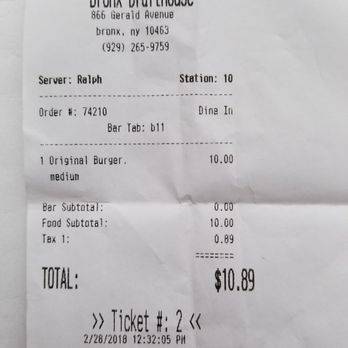 Bronx Drafthouse - Bill for one - Beer Bar Near Me - Bronx, New York