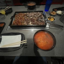 Spicy ramen, spicy bulgogi, Kalbi, and brisket