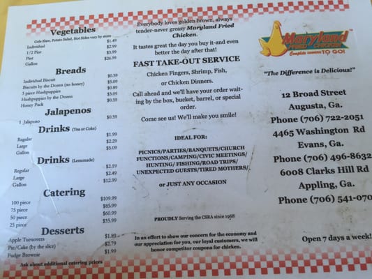 Menu photo 1 Maryland Fried Chicken Augusta, GA Menu photo 1 Maryland Fried Chicken Augusta, GA