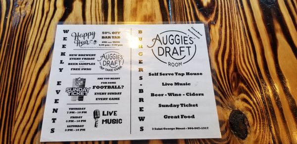 Menu photo 8 Auggie's Draft Room Saint Augustine, FL Menu photo 8 Auggie's Draft Room Saint Augustine, FL