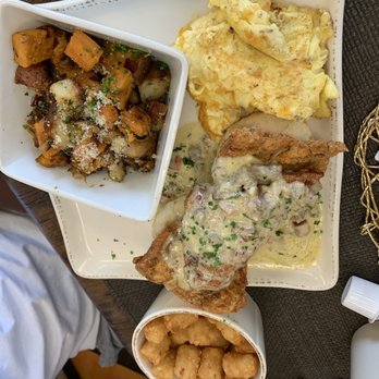 KitchenCray Cafe - Chicken biscuits with turkey sausage gravy, scrambled eggs, and breakfast hash. - Breakfast & Brunch Near Me - Lanham, Maryland KitchenCray Cafe - Chicken biscuits with turkey sausage gravy, scrambled eggs, and breakfast hash. - Breakfast & Brunch Near Me - Lanham, Maryland