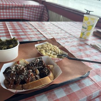 Smoked Bbq - Burnt Ends Combo Plate w/ Mac and Cheese & Collard Greens. And a cold glass of authentic Southern Sweet Tea. - Barbeque Near Me - Key West, Florida