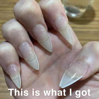 Lush  Nail Salon - This is what I got. She used completely clear acrylic and didn't even try to use a slightly opaque color to hide the underside of my nails. - Nail Salons Near Me - Marietta, Georgia