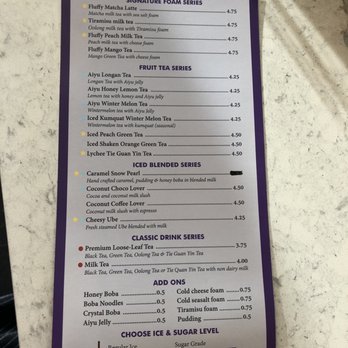 Aiyu Cha - Menu - Bubble Tea Near Me - Westminster, California