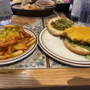 Monroe's Restaurant - Their famous green chile cheeseburger and Christmas chile cheese fries - Breakfast & Brunch Near Me - Albuquerque, New Mexico