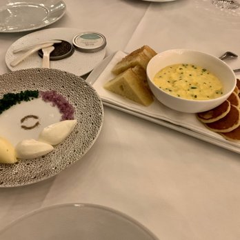 Spruce - Golden Osetra Caviar Service with Soft Scrambled Eggs, Creme Fraiche, Toasted Brioche, Blini, Butter, Chives, and Red Onions - American Near Me - San Francisco, California Spruce - Golden Osetra Caviar Service with Soft Scrambled Eggs, Creme Fraiche, Toasted Brioche, Blini, Butter, Chives, and Red Onions - American Near Me - San Francisco, California