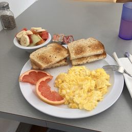 3 eggs +fruit+ toast - not bad!