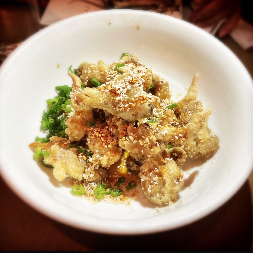 Kantina - Fried oyster mushrooms (tempura battered, white soy caramel, crispy garlic, sesame, scallions) - Tacos Near Me - Sparkill, New York