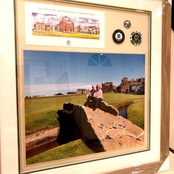 Rainbow Frame & Art - mounted large photo, card and 3 metal ball markers. double mat with custom frame. All mementos from St. Andrews golf course in Scotland. - Framing Near Me - Huntington Beach, California Rainbow Frame & Art - mounted large photo, card and 3 metal ball markers. double mat with custom frame. All mementos from St. Andrews golf course in Scotland. - Framing Near Me - Huntington Beach, California