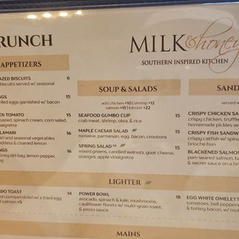Milk & Honey - Menu as of July 2026 - Southern Near Me - Chantilly, Virginia